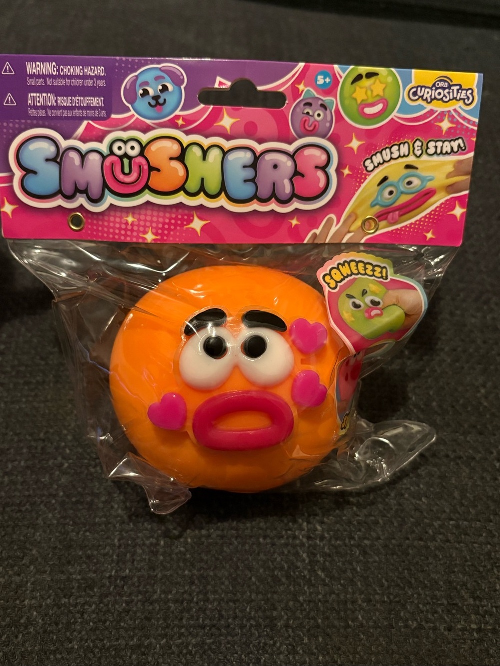 Smushers Orange Heart-Face Squishy Plush by Smushers